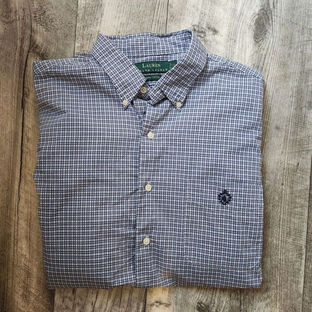 Lauren Ralph Lauren Long Sleeve Button Down Dress Shirt 17.5 34/35 Blue & White